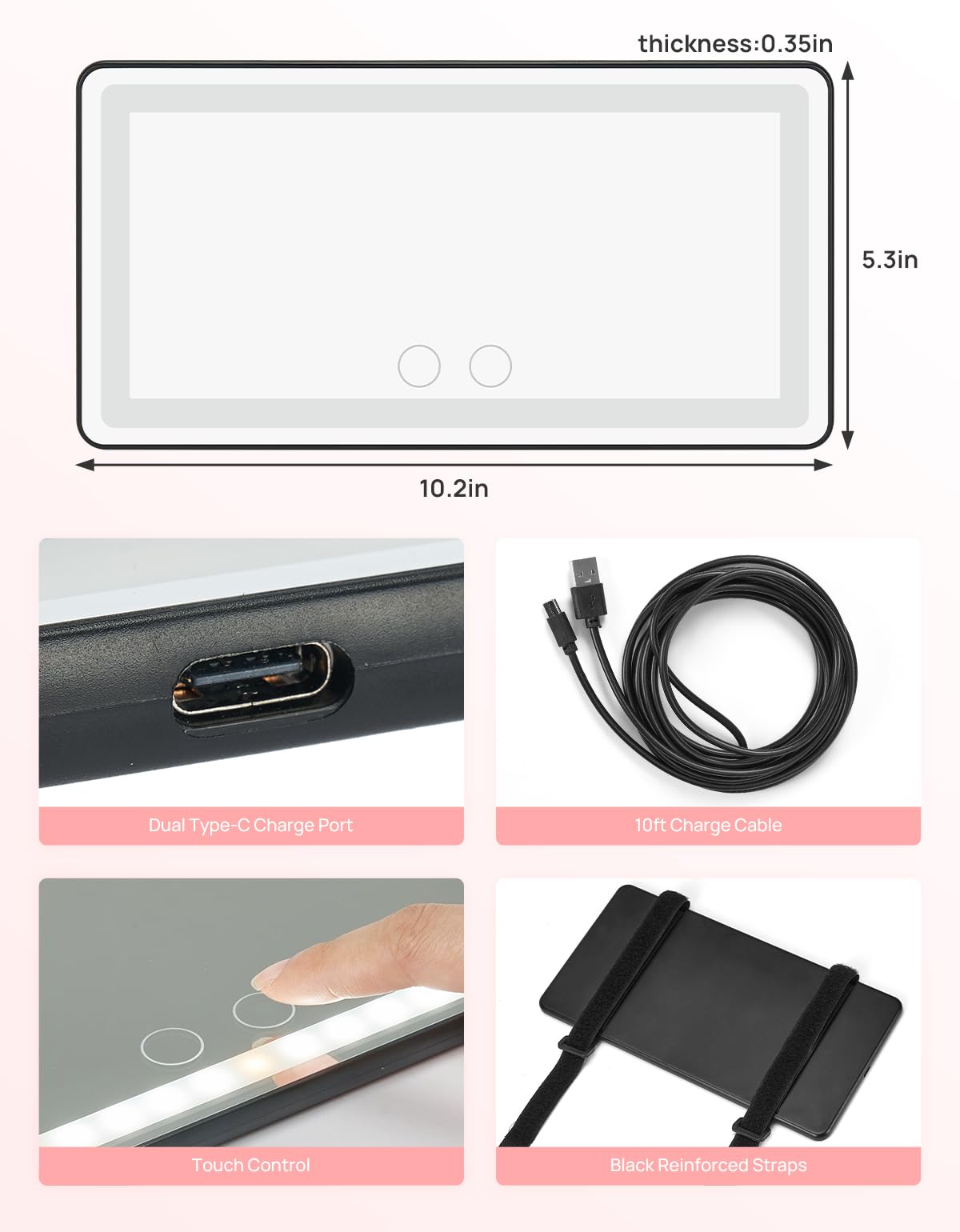 Happypawsie Rechargeable Car Sun Visor Makeup Mirror